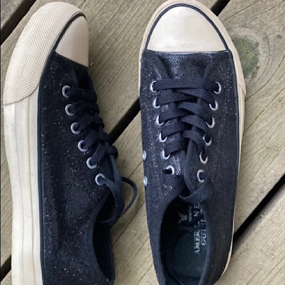 Sparkly Shoes AMERICAN EAGLE Chuck Taylor Style Shiny Black White Size 7